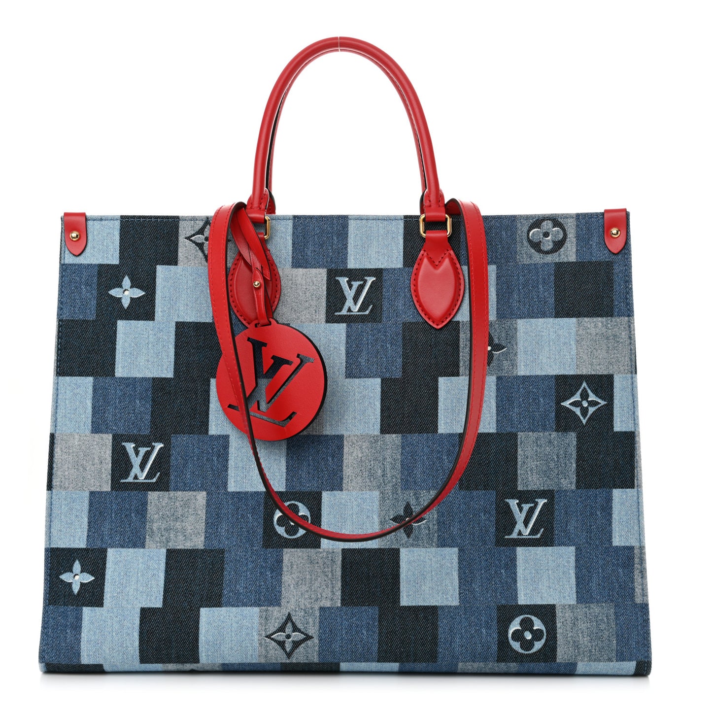 Denim Damier Monogram Onthego Blue Rouge