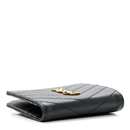 Saint Laurent Grain De Poudre Matelasse Chevron Monogram Zipped Card Case Green 4 of 7