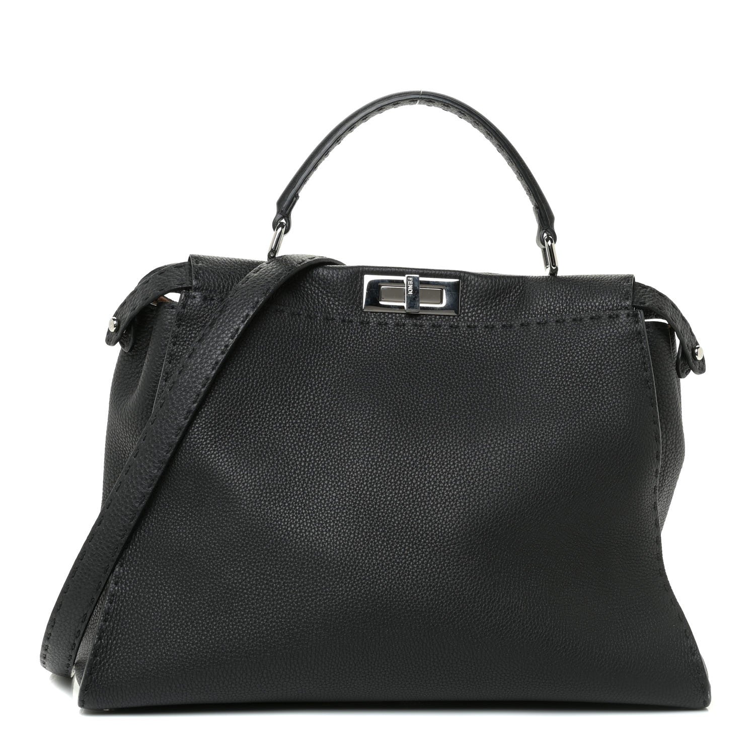 Fendi Cuoio Romano Selleria Bi-Color Large Peekaboo Iconic Satchel Black Mou 1 of 8