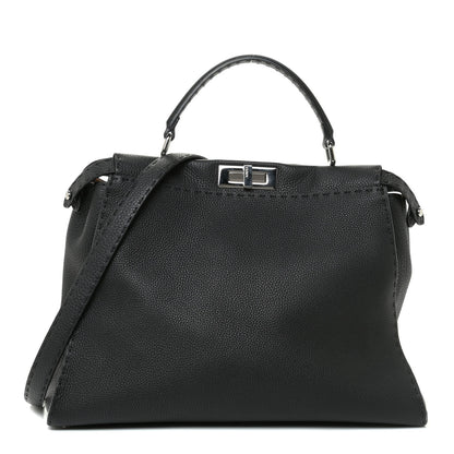 Fendi Cuoio Romano Selleria Bi-Color Large Peekaboo Iconic Satchel Black Mou 1 of 8