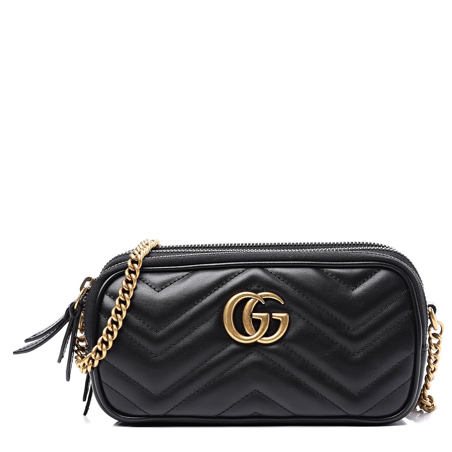 Gucci Calfskin Matelasse Mini GG Marmont Chain Crossbody Bag Black 1 of 11