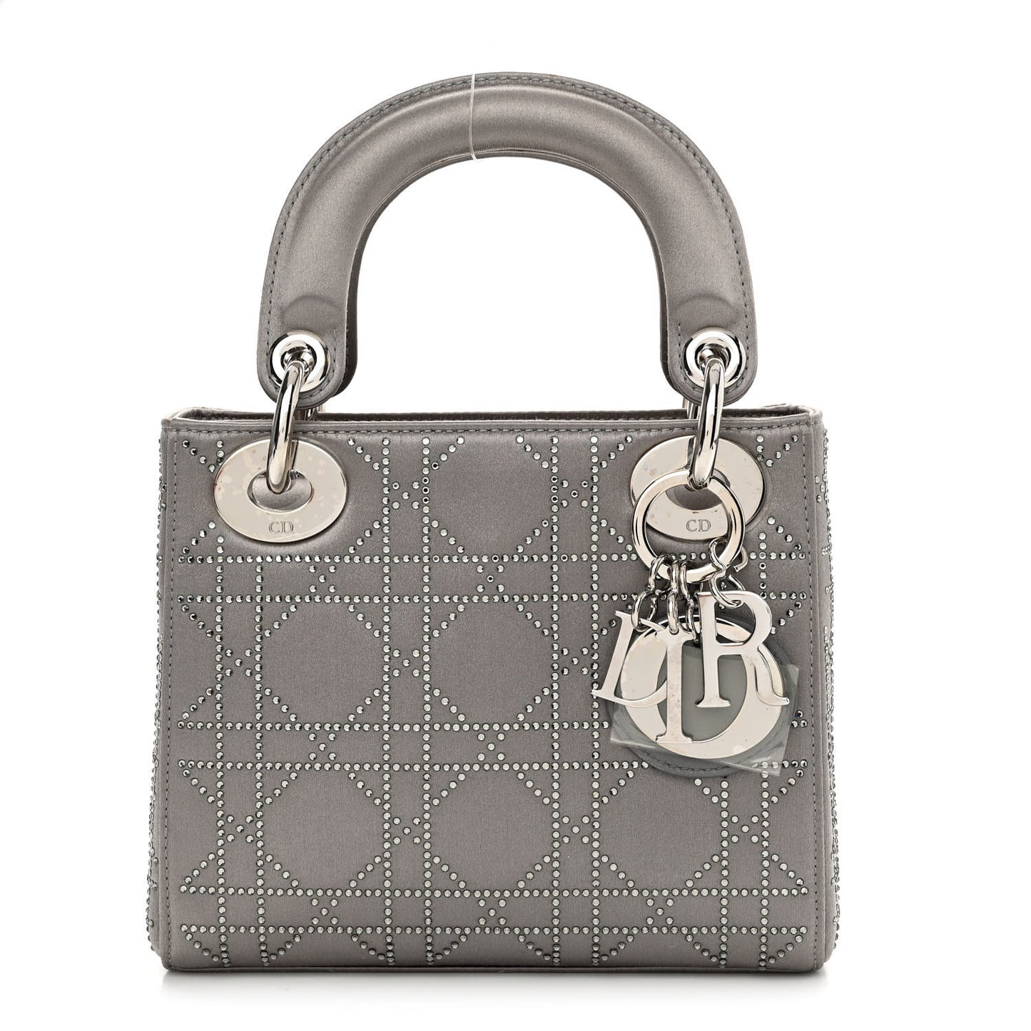 Satin Crystal Cannage Mini Lady Dior Gray