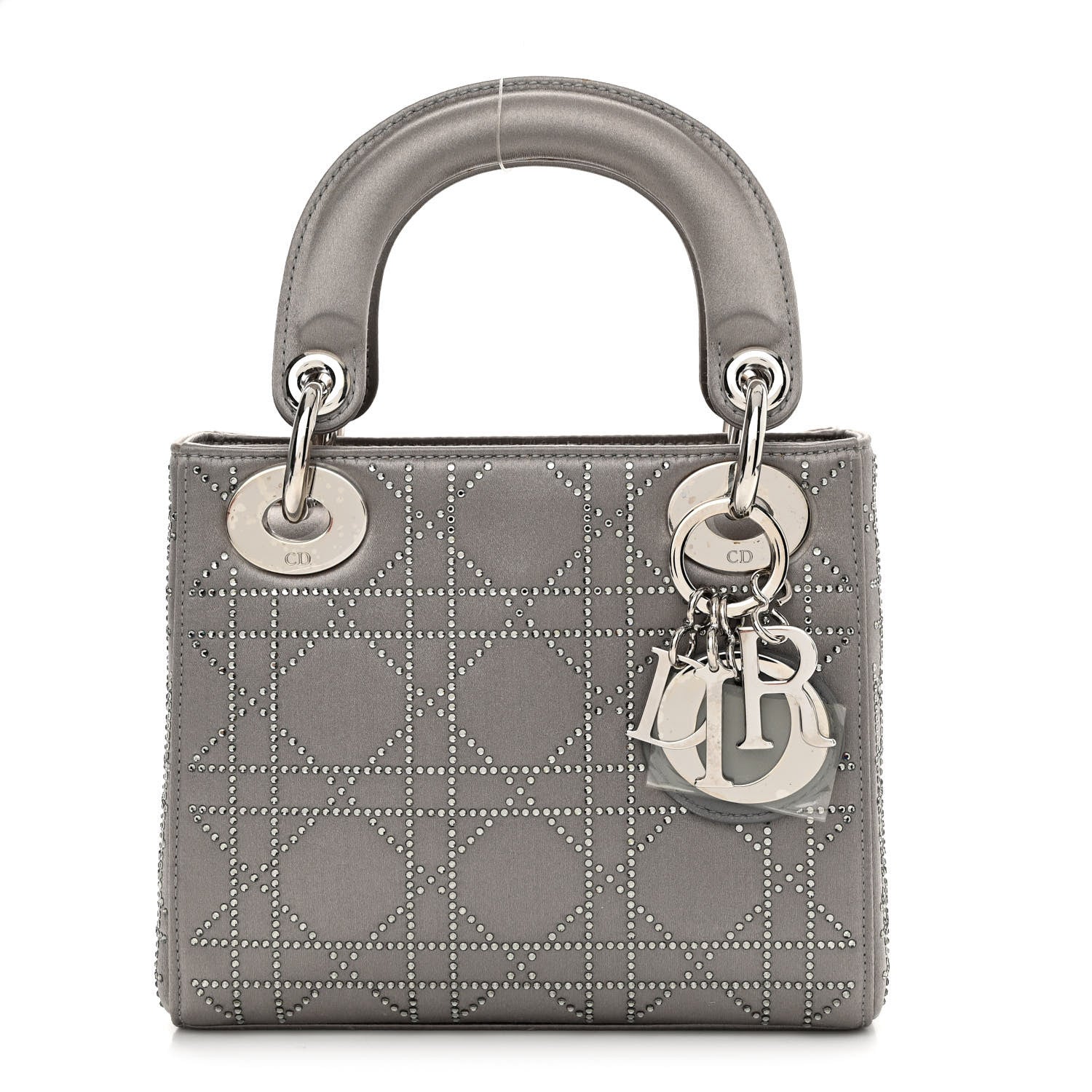 Christian Dior Satin Crystal Cannage Mini Lady Dior Gray 1 of 13