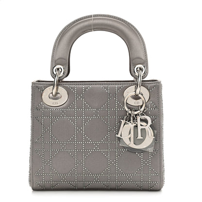 Christian Dior Satin Crystal Cannage Mini Lady Dior Gray 1 of 13