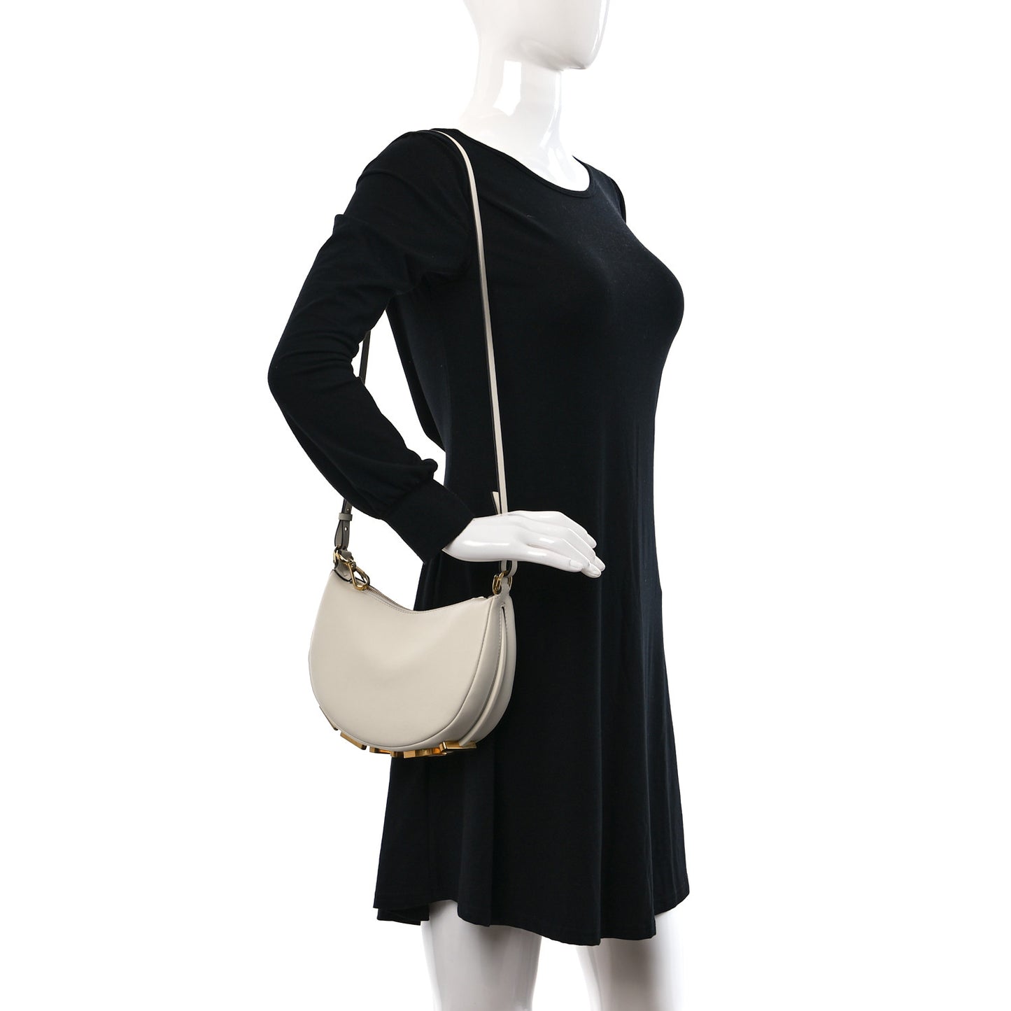 Vitello Grace Matte Mini Fendigraphy Hobo Bag White Ice