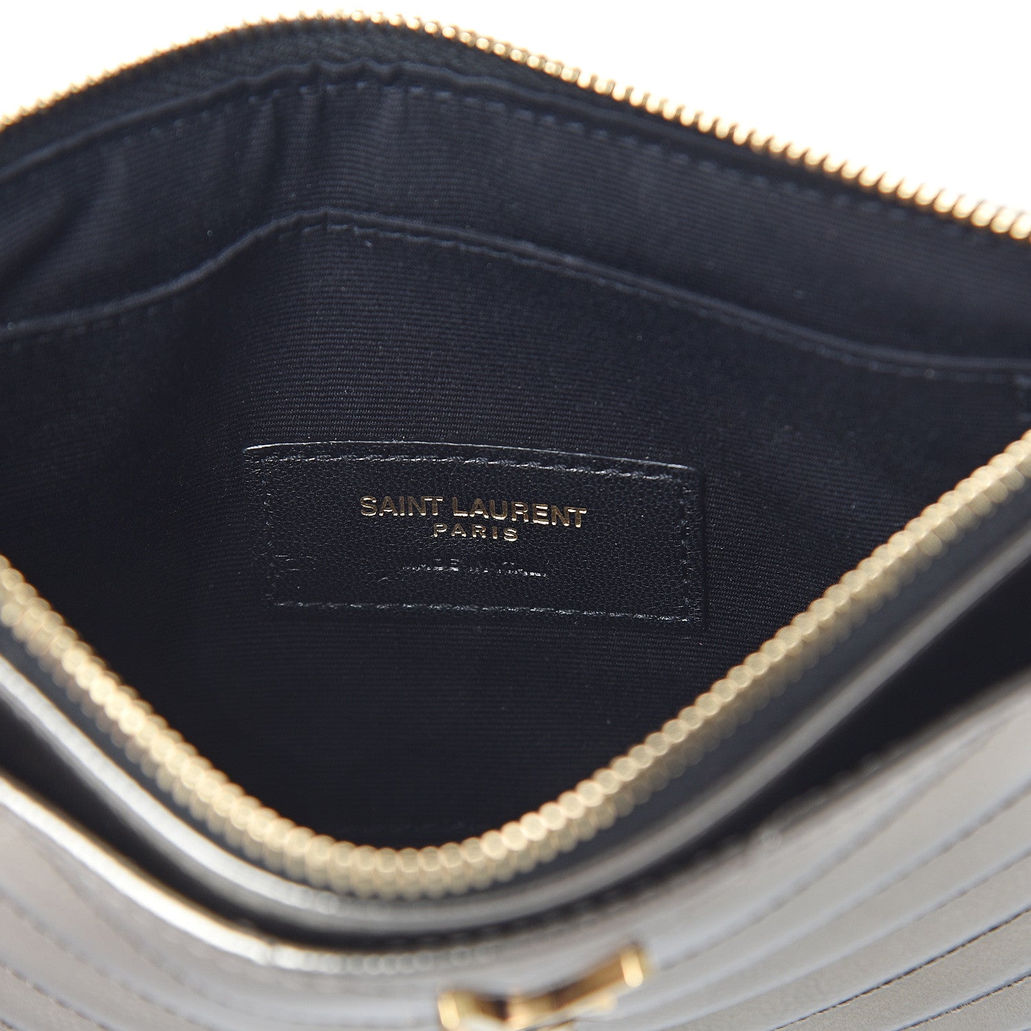 Saint Laurent Metallic Grain De Poudre Matelasse Chevron Monogram Bill Pouch Piombo 5 of 6