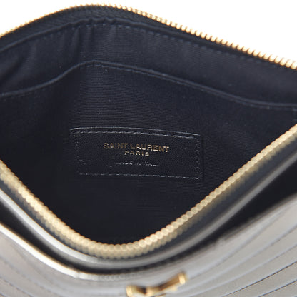 Saint Laurent Metallic Grain De Poudre Matelasse Chevron Monogram Bill Pouch Piombo 5 of 6