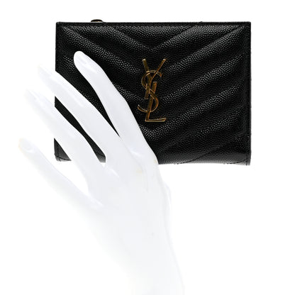 Saint Laurent Grain De Poudre Matelasse Chevron Monogram Zipped Two-Part Wallet Black 2 of 6