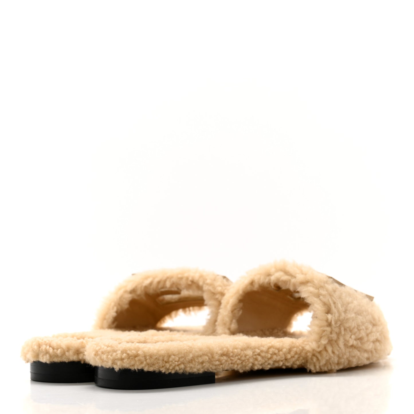 Shearling FF Baguette Slide Sandals 36 Beige Naturale