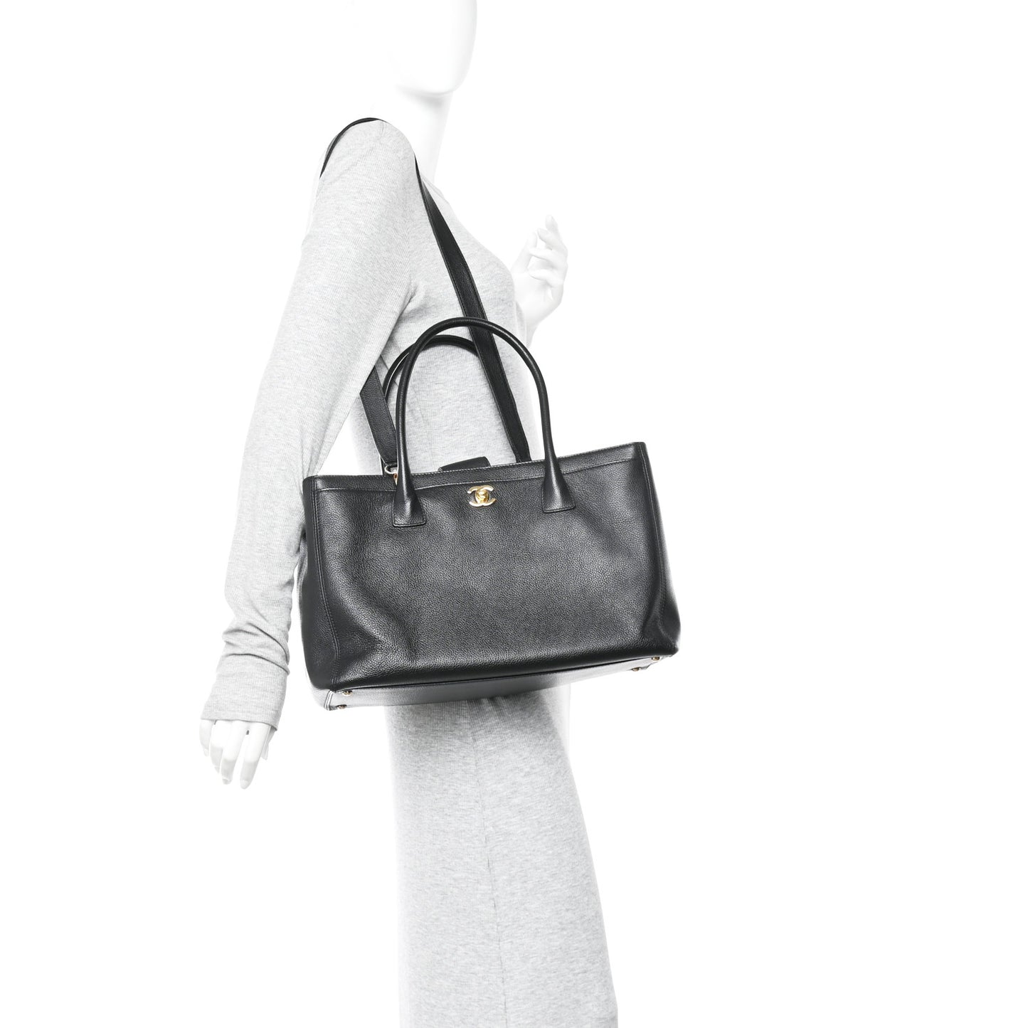 Calfskin Cerf Executive Shopper Tote Black