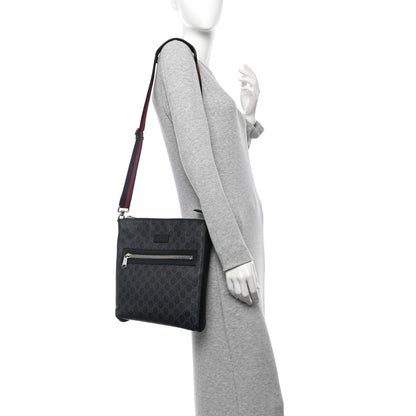 Gucci GG Supreme Monogram Web Small Flat Messenger Bag Black Grey 2 of 11