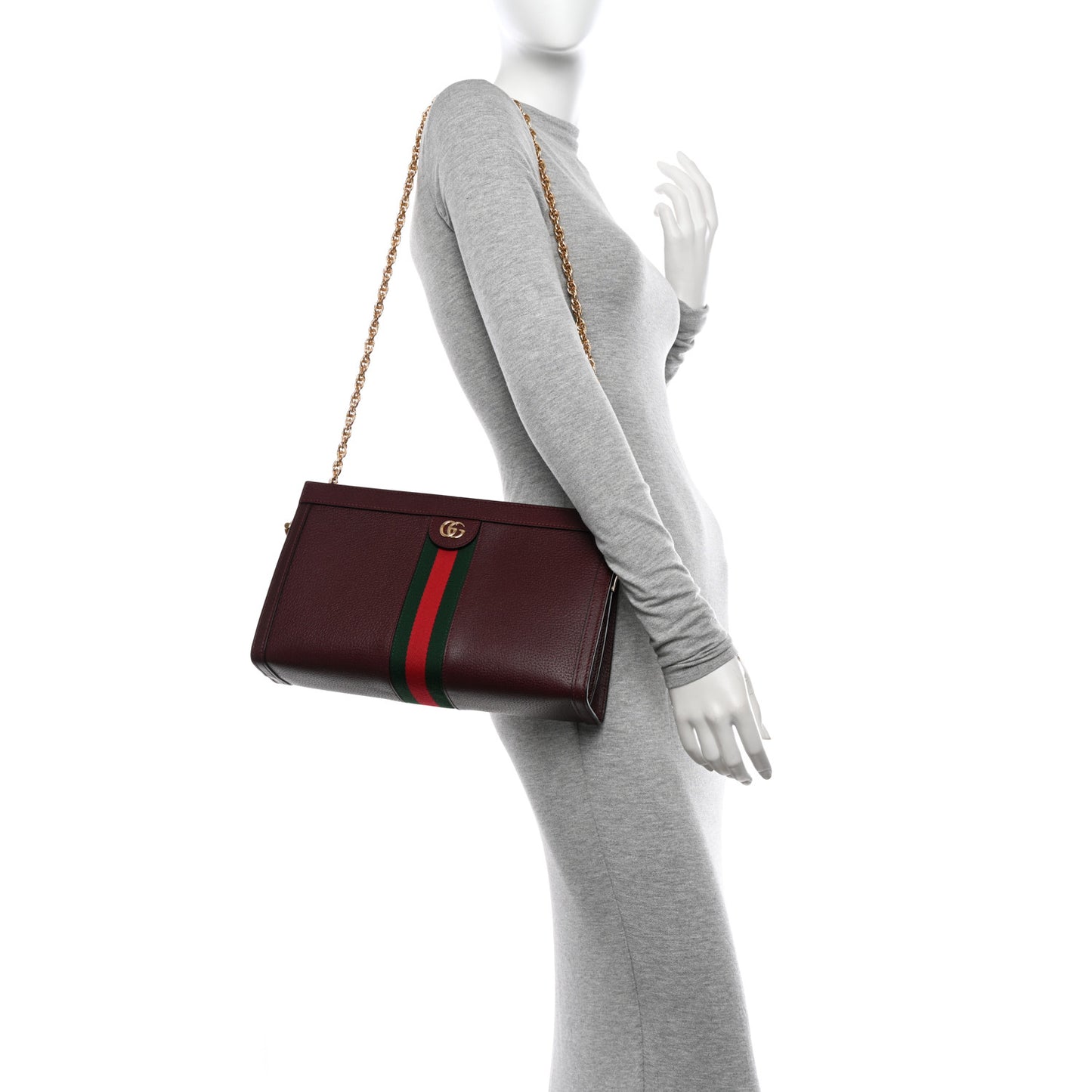 Textured Calfskin Web Medium Ophidia Chain Shoulder Bag Vintage Bordeaux