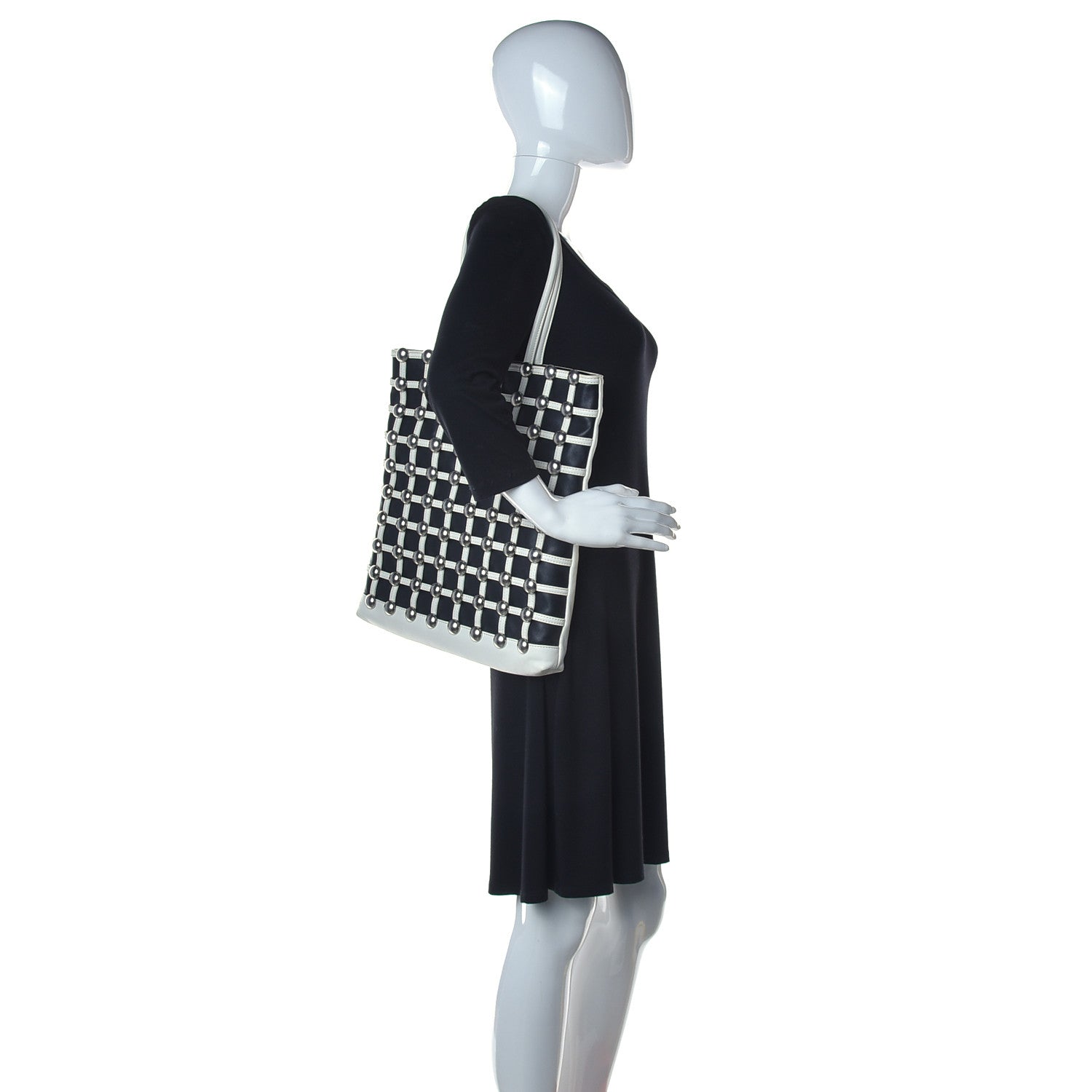 Alexander Wang Calfskin Dome Stud Cage Shopper Tote White Black 2 of 10