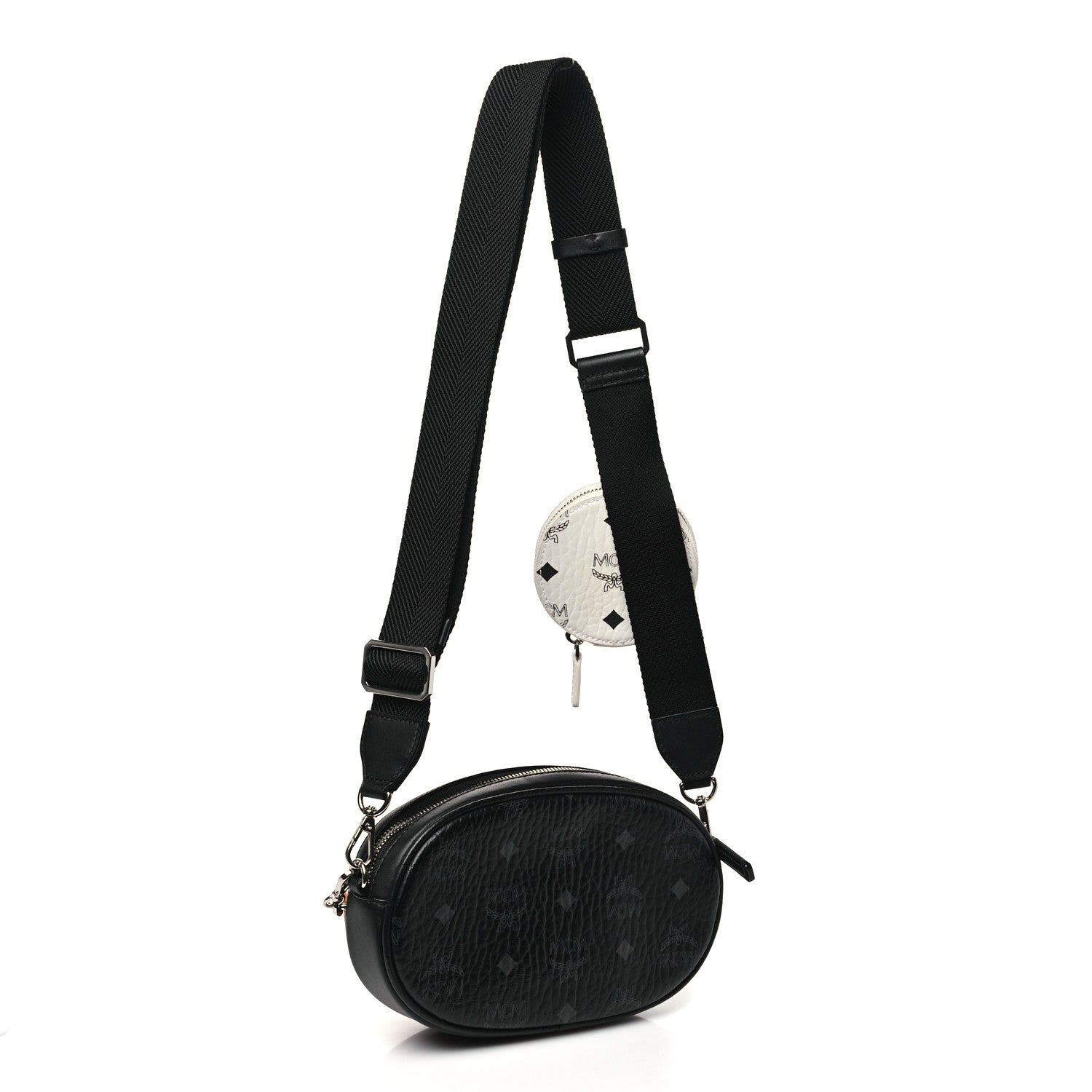 MCM Visetos Small Aren Multifunction Crossbody Pouch Black White Cognac 3 of 11