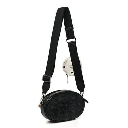 MCM Visetos Small Aren Multifunction Crossbody Pouch Black White Cognac 3 of 11