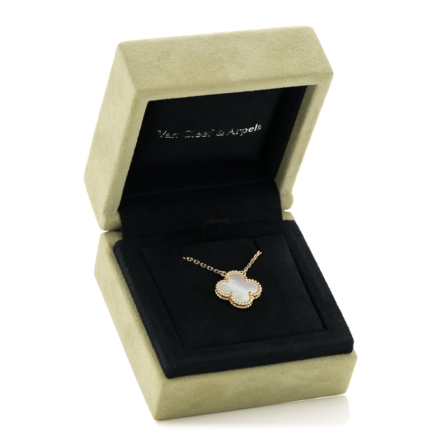 18K Yellow Gold Mother of Pearl Vintage Alhambra Pendant Necklace