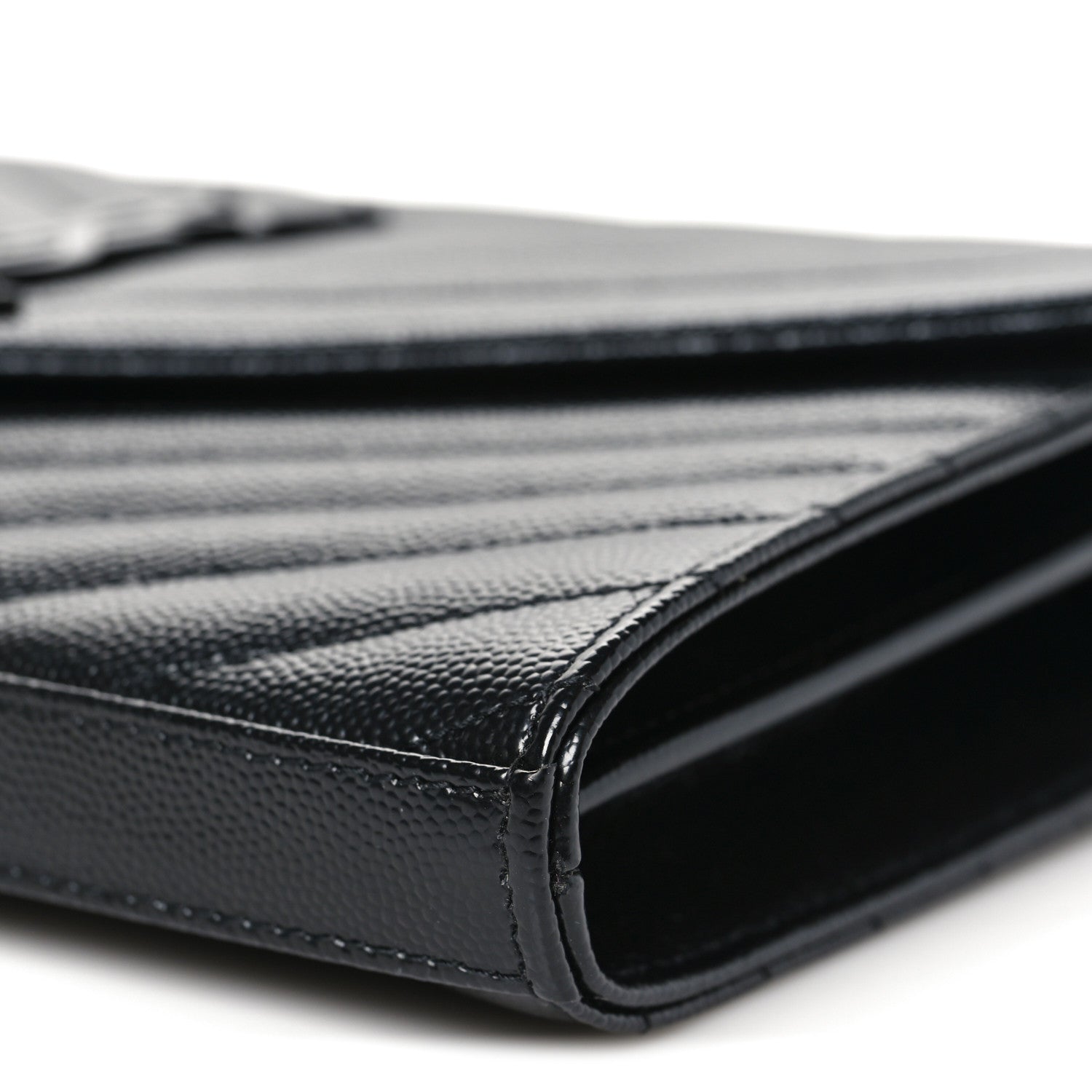 Saint Laurent Grain De Poudre Matelasse Chevron Monogram Monochrome Chain Wallet Black 10 of 11