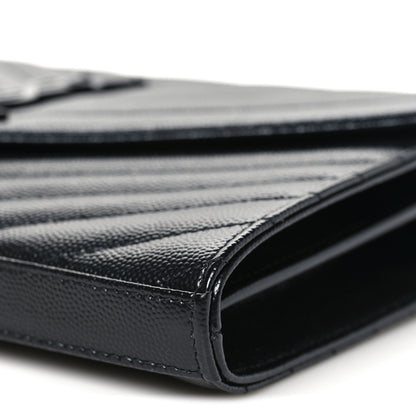 Saint Laurent Grain De Poudre Matelasse Chevron Monogram Monochrome Chain Wallet Black 10 of 11