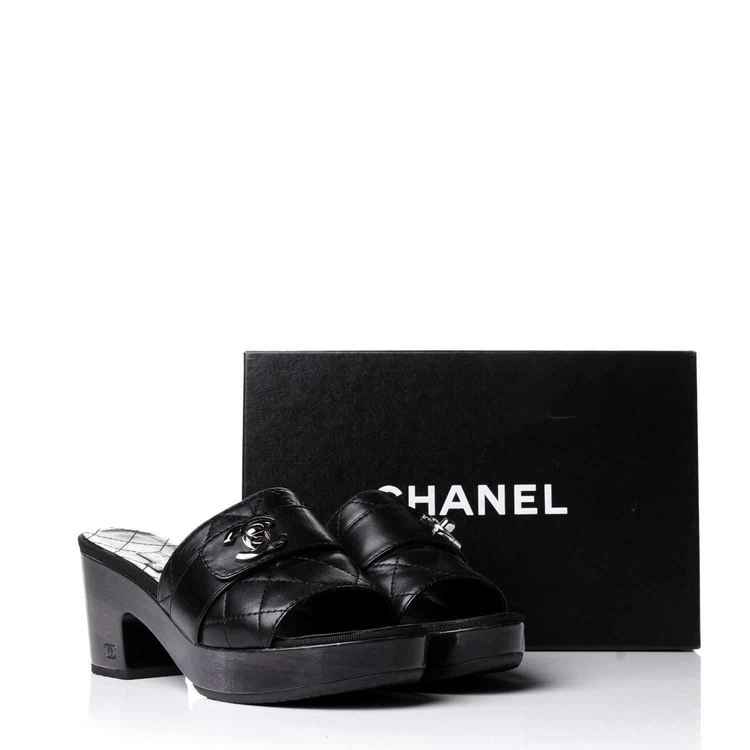 Chanel Lambskin Quilted Turn Lock CC Platform Mule 38 Black 12 of 12