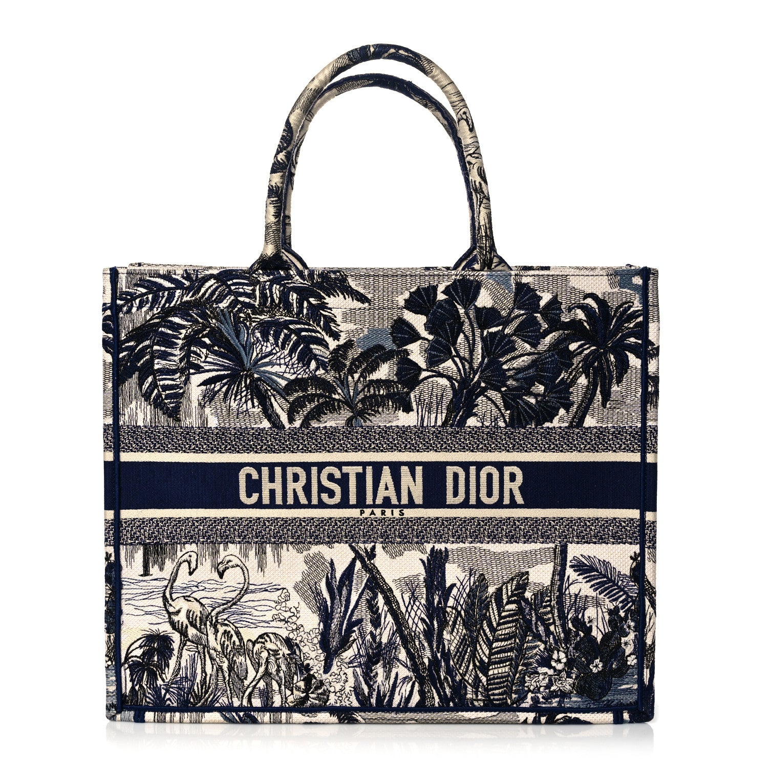 Christian Dior Canvas Embroidered Large Palm Tree Toile De Jouy Book Tote Blue 1 of 10