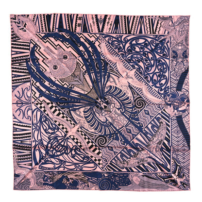 Hermes Silk Kawa Ora Scarf 90 Rose Thé Marine Black 1 of 3