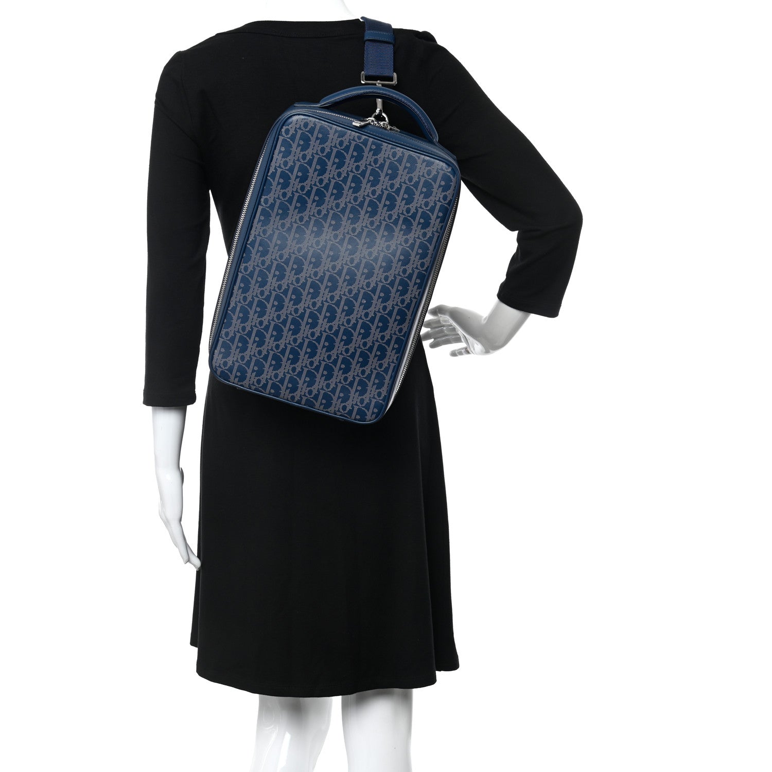 Christian Dior Calfskin Perforated Oblique Galaxy Marsupio World Tour Pelle Sling Navy Blue 2 of 10