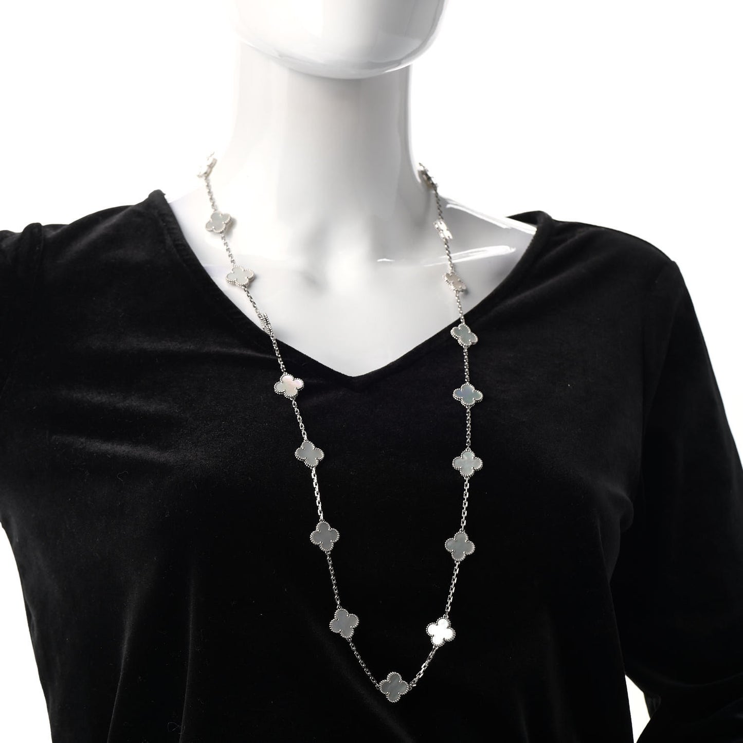 18K White Gold Mother of Pearl 20 Motifs Vintage Alhambra Necklace