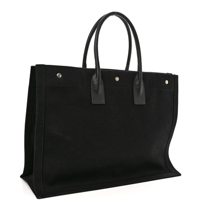 Saint Laurent Linen Calfskin Rive Gauche Tote Black 3 of 11