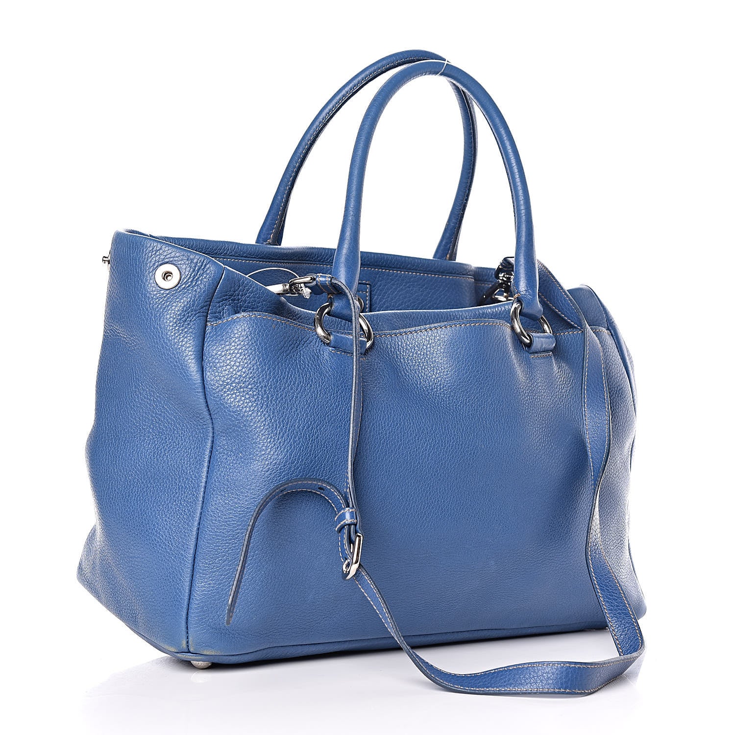 Prada Cervo Deerskin Tote Blue 3 of 16