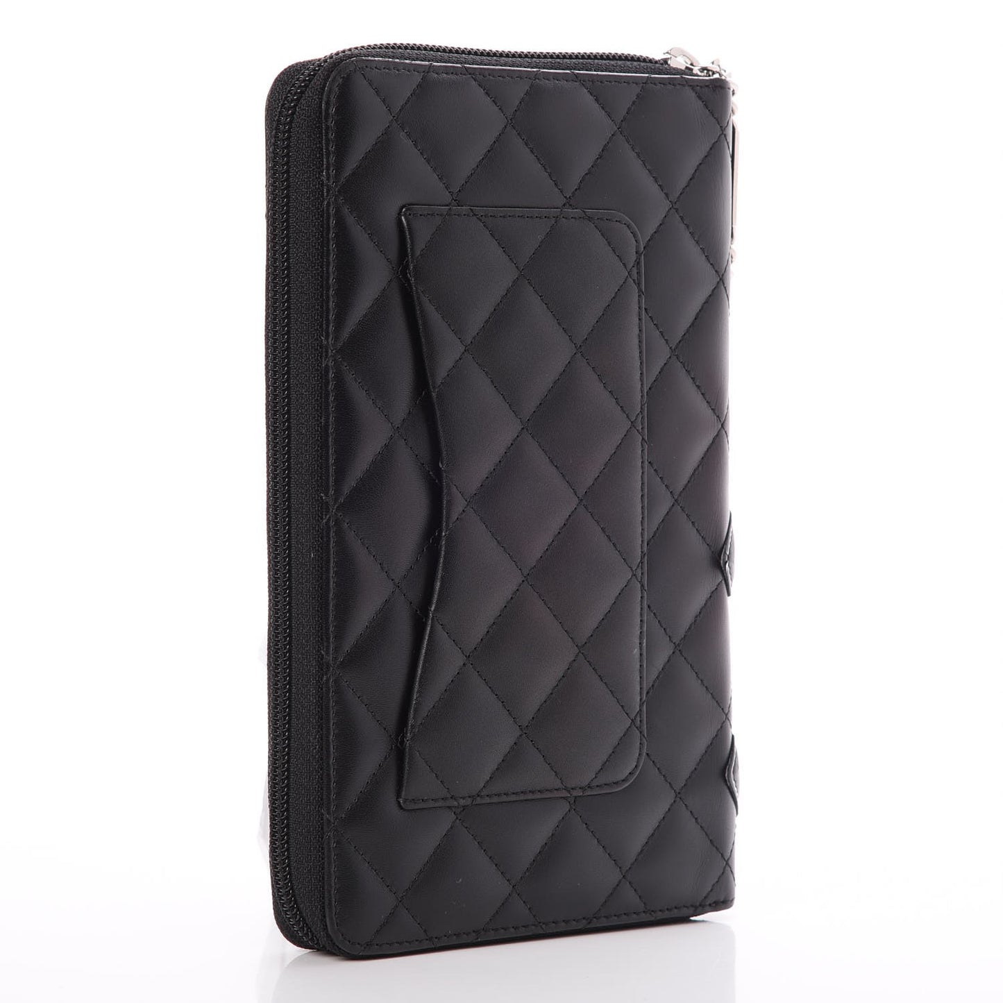 Calfskin Quilted Cambon Zip Around Organizer Wallet Black