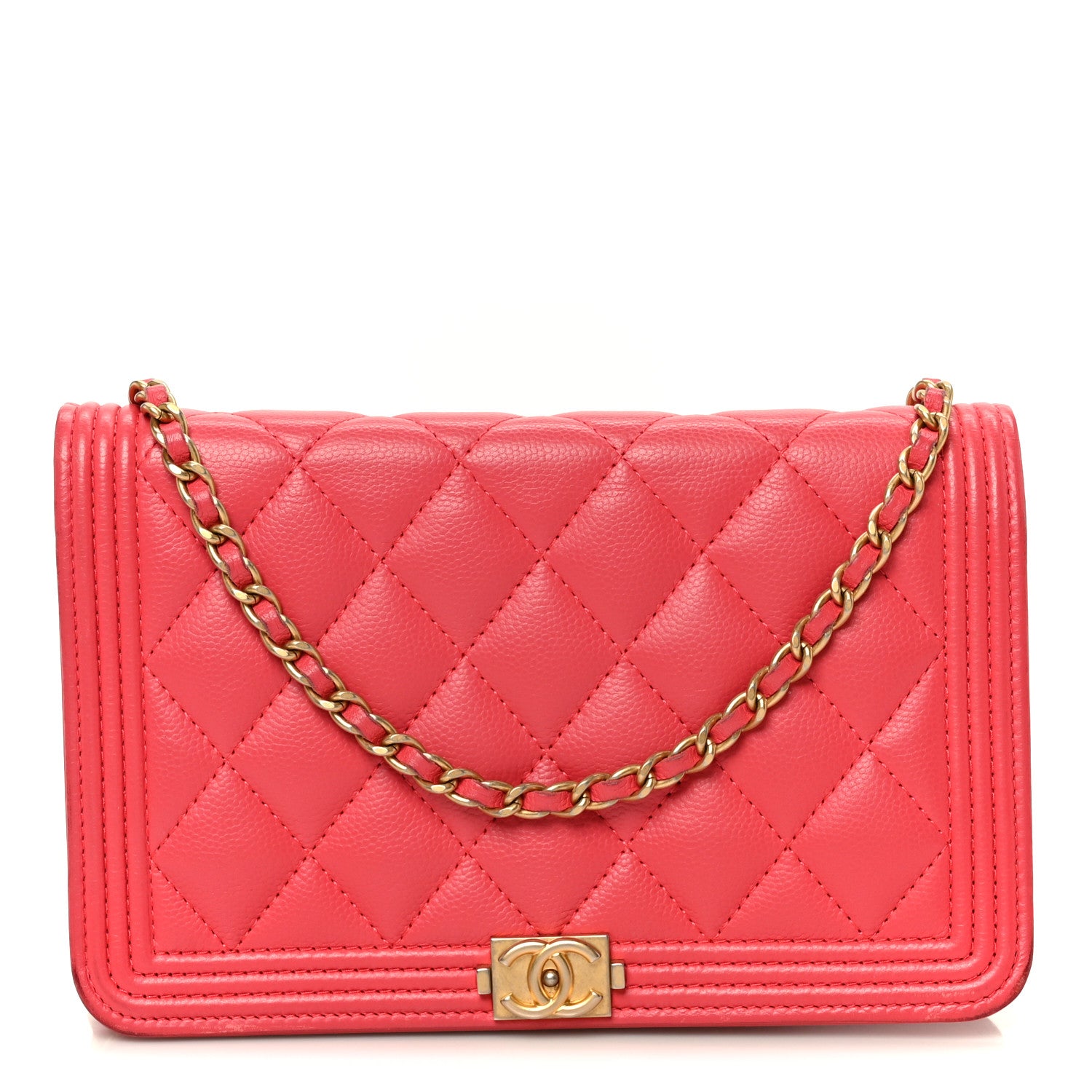 Chanel Caviar Quilted Boy Wallet On Chain WOC Dark Pink 1 of 12