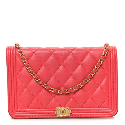 Chanel Caviar Quilted Boy Wallet On Chain WOC Dark Pink 1 of 12