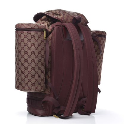 Gucci GG Monogram Script Logo Large Double Pocket Backpack Sahara Rubino Bordeaux 2 of 8