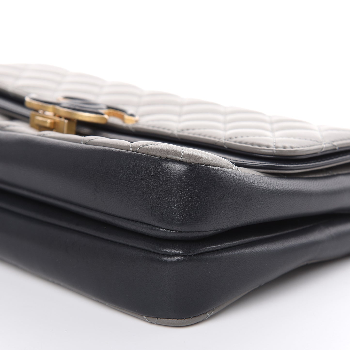 Lambskin Quilted Large CC Chic Flap Grey Dark Navy