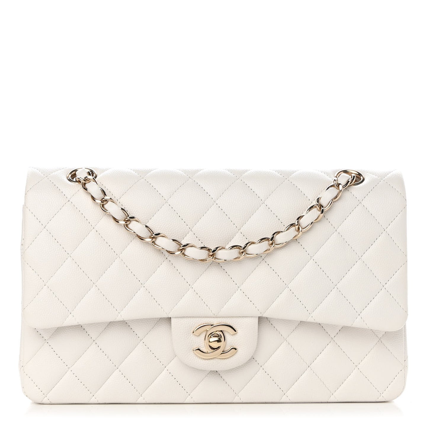 Caviar Quilted Medium Double Flap White