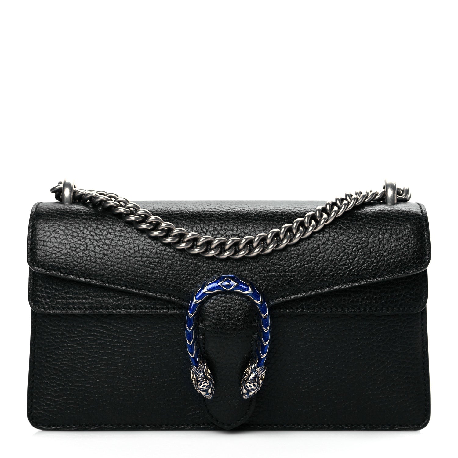 Gucci Dollar Calfskin Enamel Small Dionysus Shoulder Bag Black Electric Blue 1 of 11
