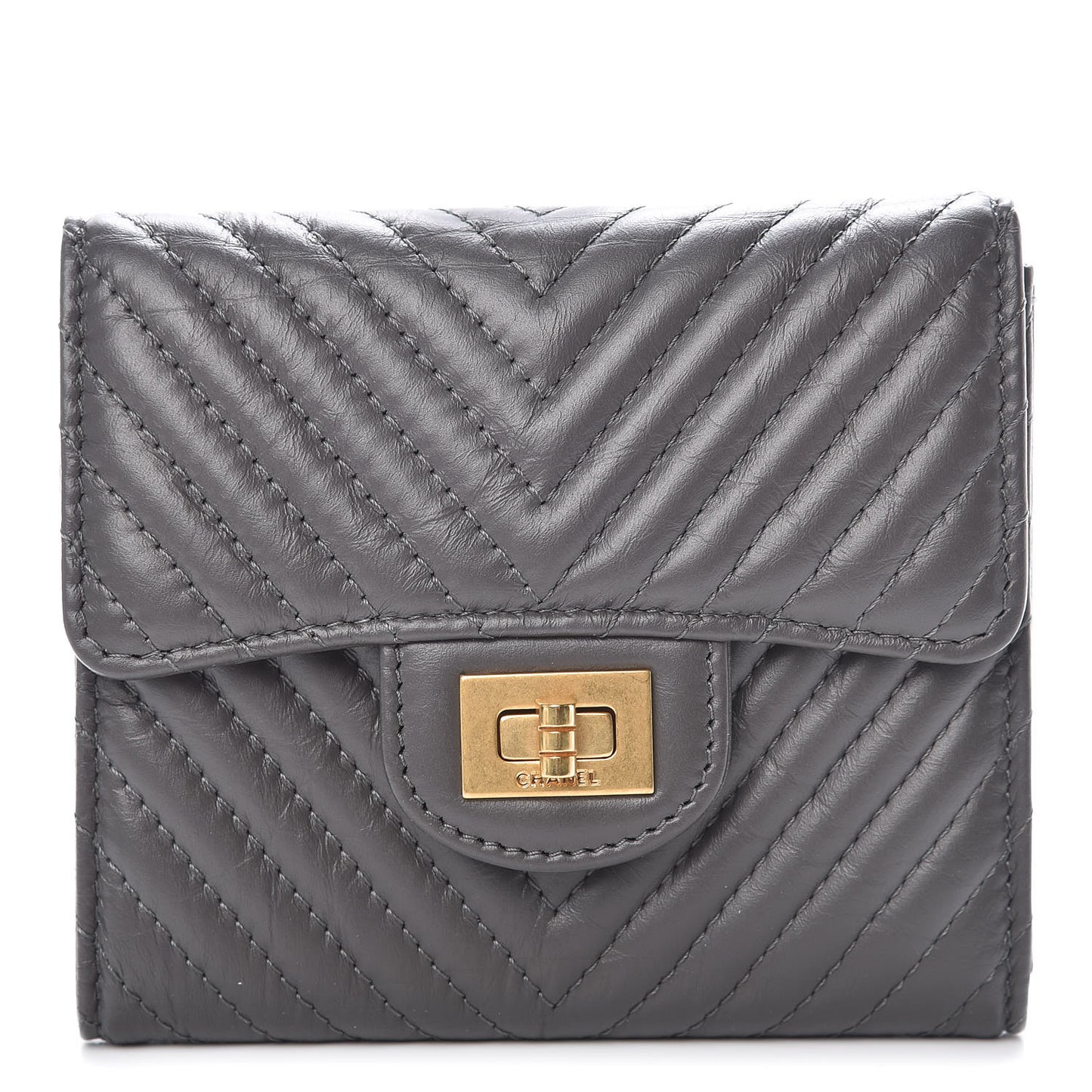 Aged Calfskin Chevron Reissue Compact Wallet Grey