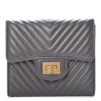 Chanel Aged Calfskin Chevron Reissue Compact Wallet Grey 1 of 9