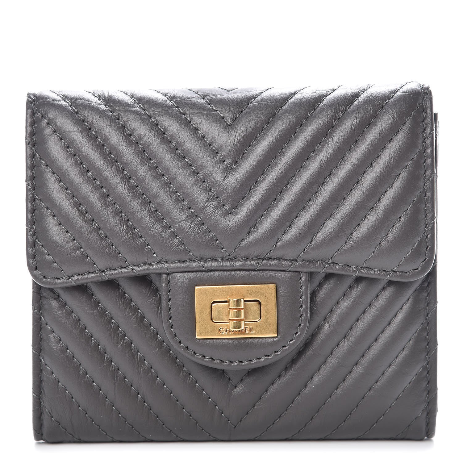 Chanel Aged Calfskin Chevron Reissue Compact Wallet Grey 1 of 9