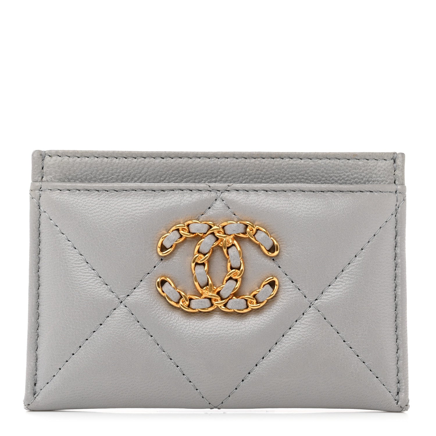 Chanel Lambskin Quilted Chanel 19 Card Holder Grey 1 of 9