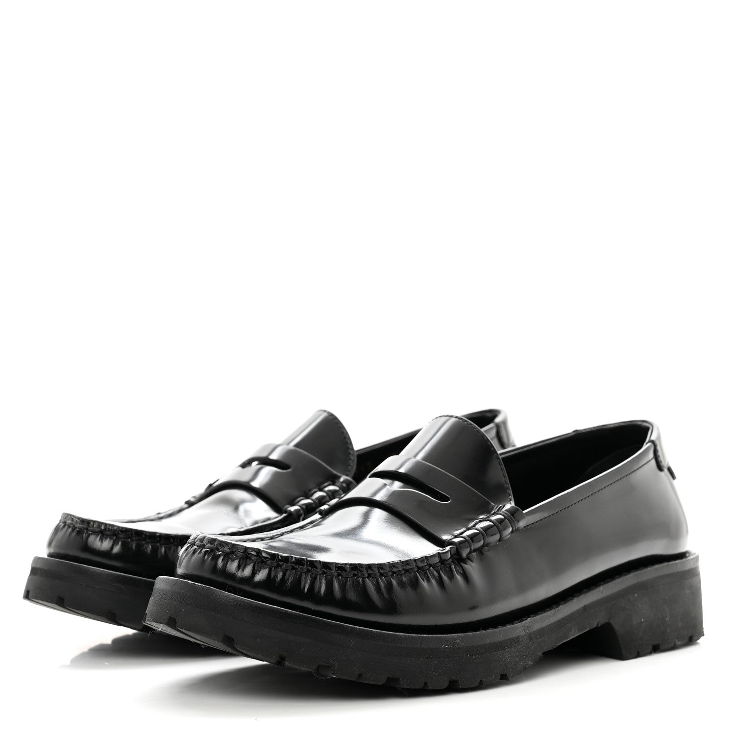 Saint Laurent Glazed Calfskin Chunky Le Loafer Penny Slippers 37.5 Black 3 of 8