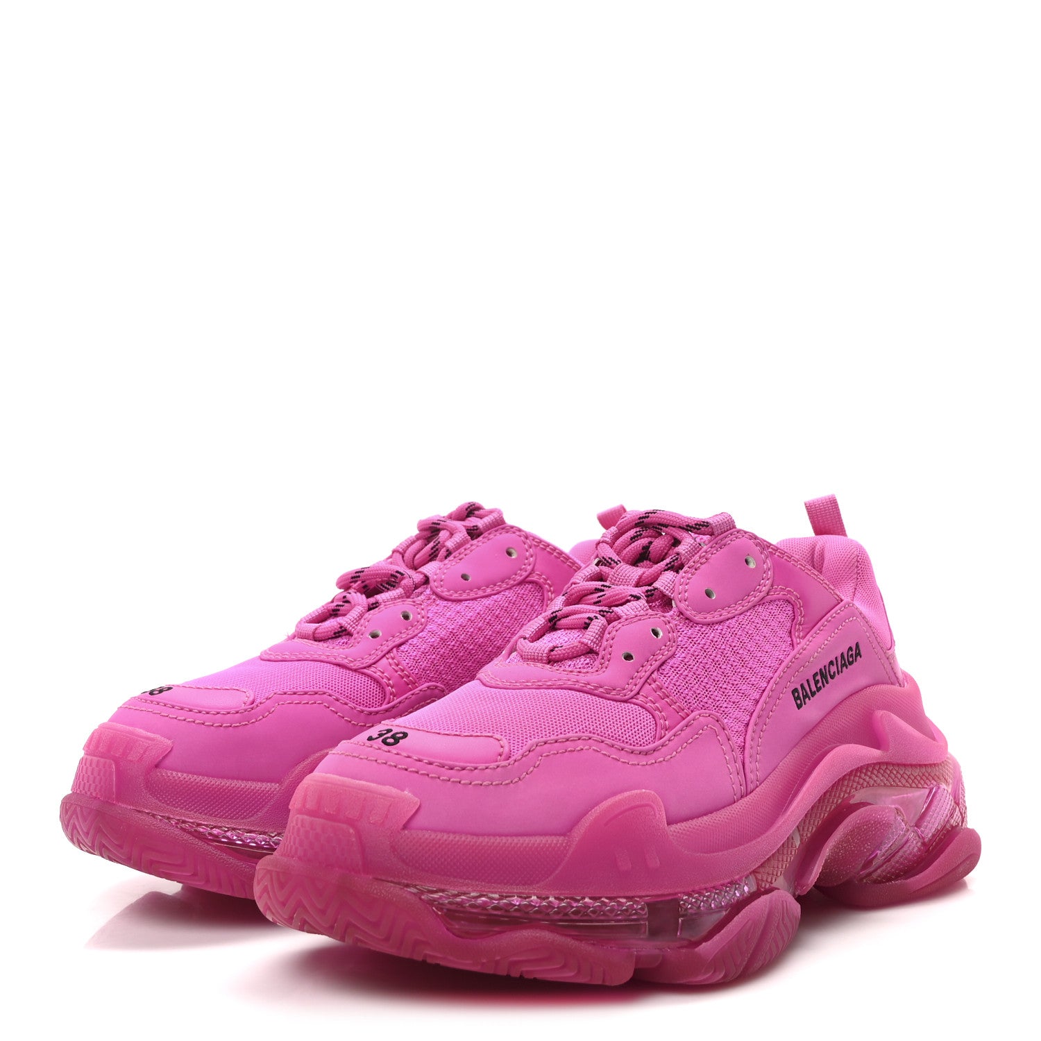 Balenciaga Fabric Mesh Clear Sole Fluo Womens Triple S Sneakers 38 Pink 4 of 9