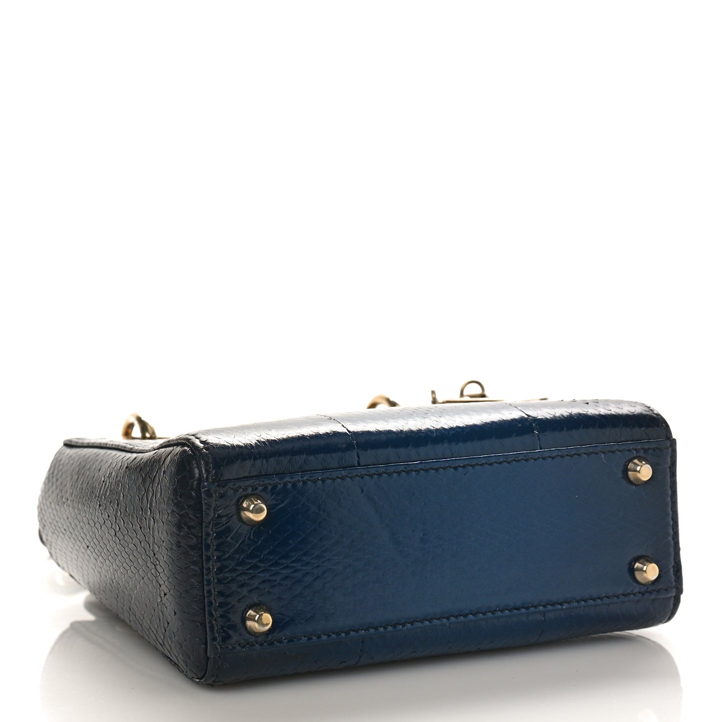 Metallic Snakeskin Mini Lady Dior Dark Blue