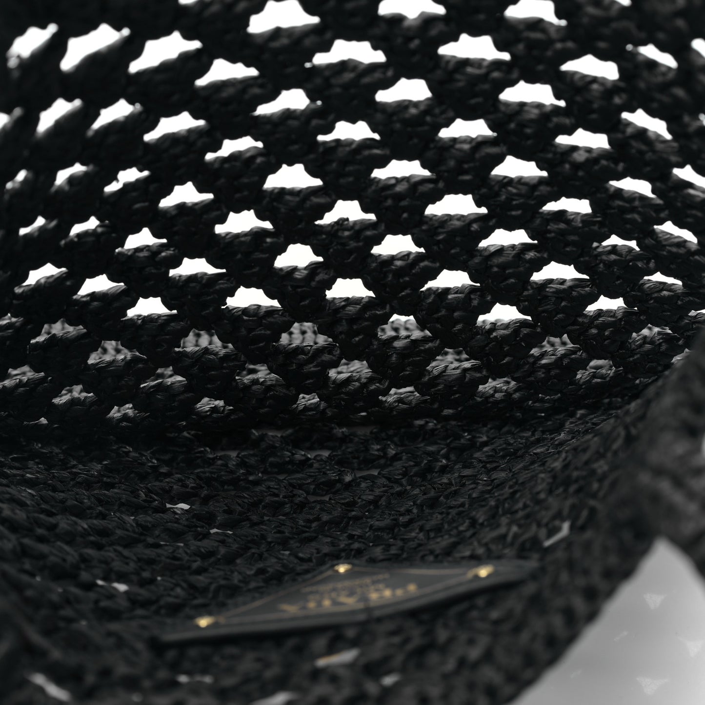 Yarn Raffia Effect Embroidered Logo Tote Black