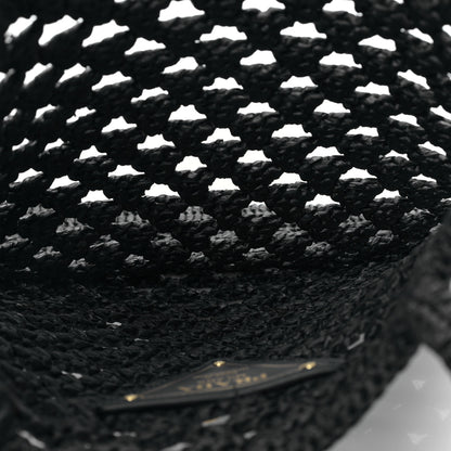 Prada Yarn Raffia Effect Embroidered Logo Tote Black 5 of 8