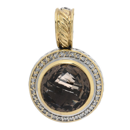 David Yurman Sterling Silver 18K Yellow Gold Diamond Smoky Quartz 14mm Cerise Pendant 1 of 3