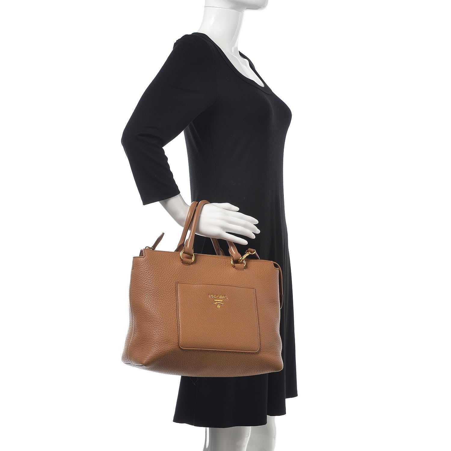 Prada Vitello Daino Pocket Tote Caramel 3 of 16