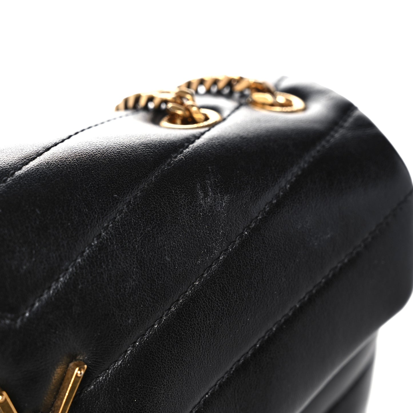 Calfskin Y Quilted Monogram Small Loulou Chain Satchel Black