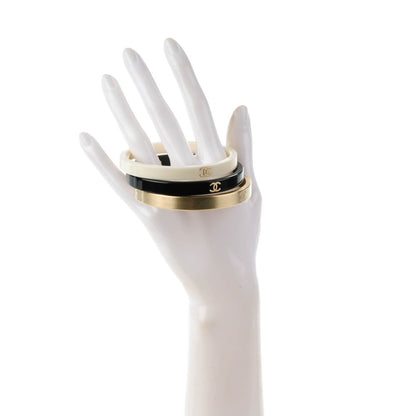 Chanel Resin Metal CC Bangle Set of 3 Black White Gold 2 of 5