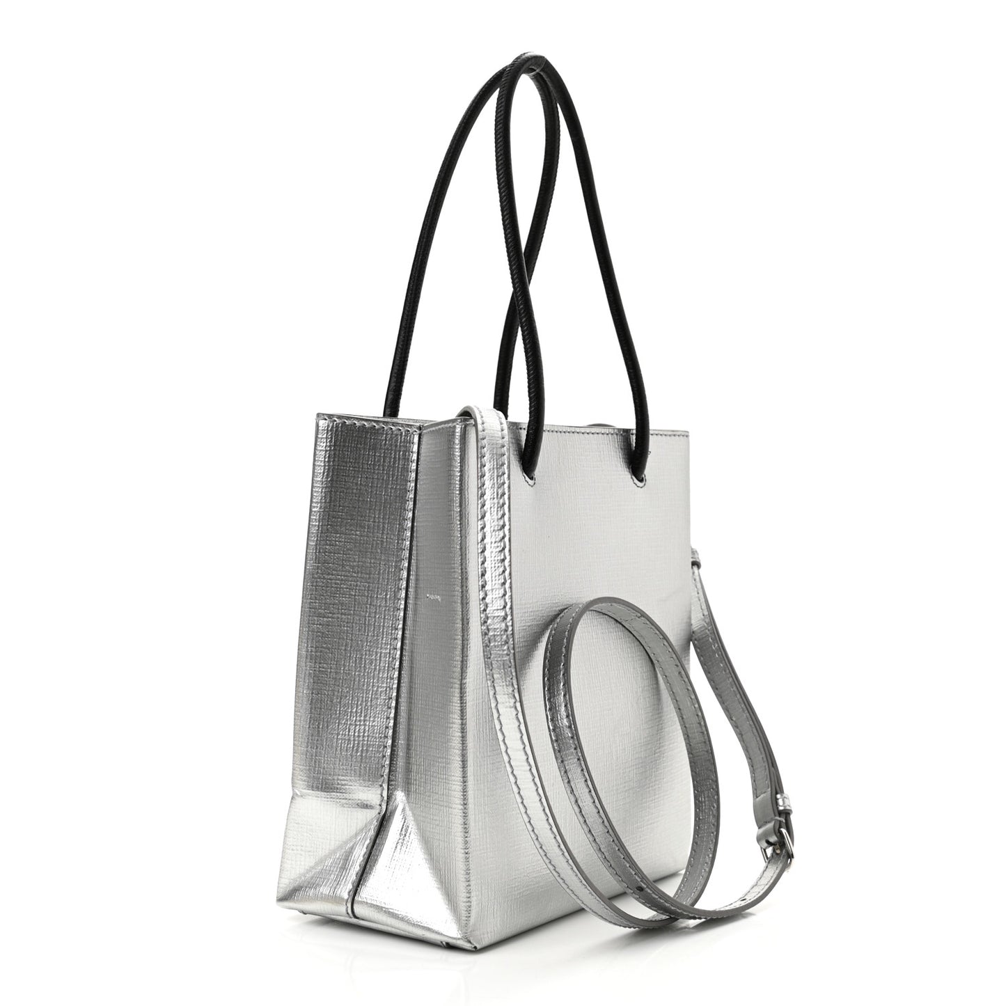 Metallic Squared Calfskin Logo North South Shopper Tote XXS Silver